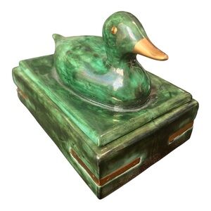 1970s Decoy DUCK Cigar Trinket Stash
Box w/ Lid Green Ceramic